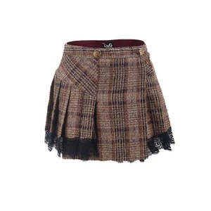 Dolce Gabbana NWT Wool Pleated Plaid Mini Wrap Lace Skirt, sz 46 See measurement - Picture 1 of 9