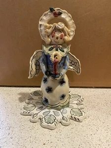 Vintage Blue Sky Clayworks Heather Goldminc Caroling Angel Tea Light Candle 2000 - Picture 1 of 9