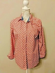 Nueva con etiquetas Camisa de algodón abotonada Charter Club naranja con pequeños elefantes blancos talla 6 - Imagen 1 de 5
