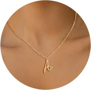 Initial Necklace for Women, Gold Dainty A-Z Letter Pendant with Heart Choker Nec - Picture 1 of 12
