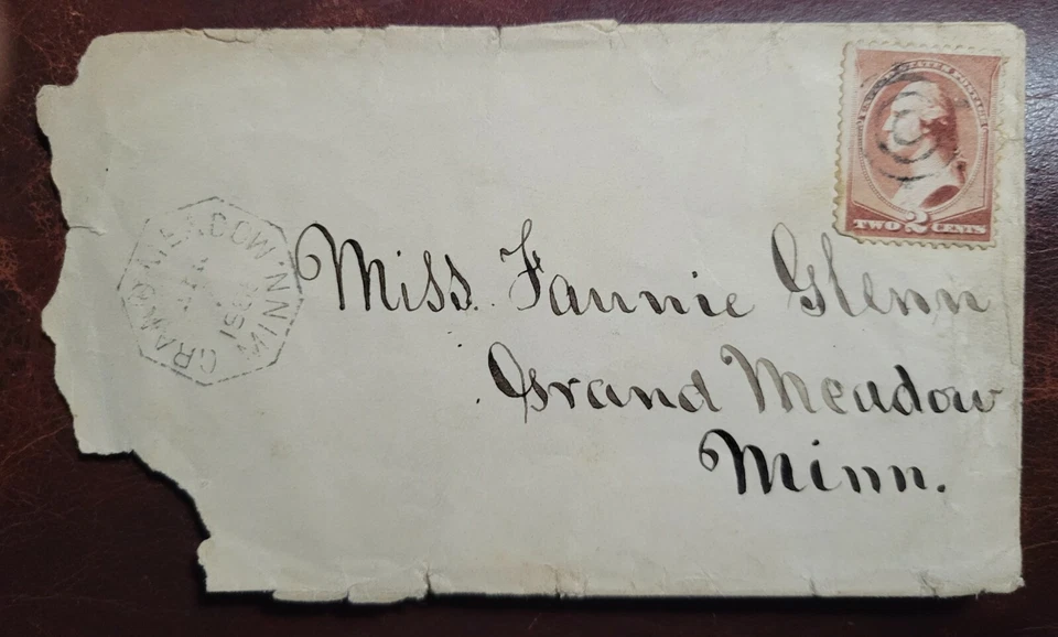 GRAND MEADOW MN Postal History Cover Octagon Cancel Target Killer FLAWS - Image 1 of 4