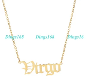 18K Yellow Gold Filled Hypo-allergenic Virgo Zodiac Script Name Pendant Necklace - Picture 1 of 3
