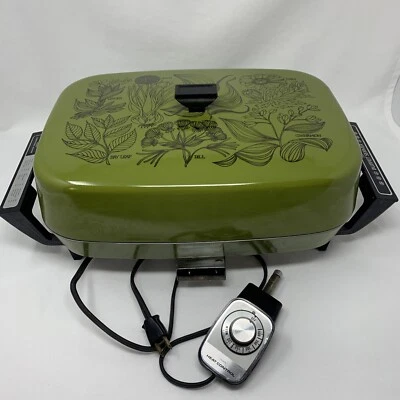 Sartén eléctrica vintage años 70 Green Sears - mostrador artesanal servidor buffet Foto 1 de 4