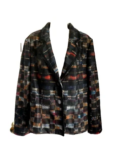 Giacca blazer Norm Thompson taglia L bottoni bordo intrecciato multicolore geometrico - Foto 1 di 8