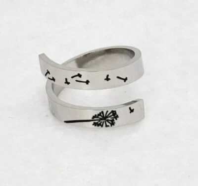 Anillo de titanio ajustable envolvente de semillas de diente de león Let Go anillos para mujer joyas plateadas Foto 1 de 4