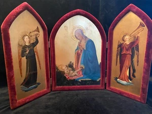 Extremely Rare Florentine Triptych of Holy Mother and Child w/ Angels - Picture 1 of 9