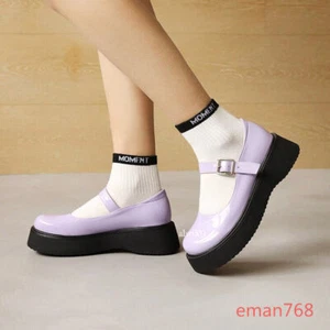 Women Flat Heel Platform Shoes Casual Comfy Patent Leather Mary Jane Pumps Shoes - Picture 1 of 30