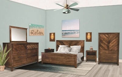 Juego de dormitorio de 6 piezas muebles de madera maciza de transición costera completo/reina/rey Foto 1 de 4