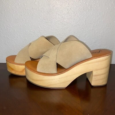 Zueco plataforma Free People Kora para mujer 39 tacones beige marrón cuero gamuza marrón Foto 1 de 4