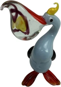 Mundgeblasener Kunstglas Pelikan mit Fisch im Maul Figur Murano Stil Unikat Wappen - Bild 1 von 4