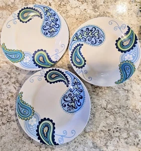 Lot of 3 Royal Norfolk BLUE PAISLEY 10 1/2" Dinner Plates. - Picture 1 of 8
