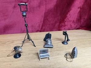 ANTIQUE DOLLS HOUSE METAL OLD FASHIONED VACUUM FIRE IRON FAN PHONE LAMP STAND x6 - Picture 1 of 11