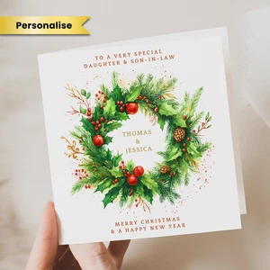 Personalised Christmas Card For Daughter and Son In Law Christmas Wreath Card - Picture 1 of 2