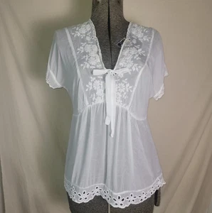 Blusa blanca Johnny Was Top transparente boho hippy encaje bordado pequeña - Imagen 1 de 11