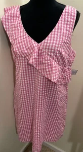 Crown & Ivy Women’s Pink White Gingham Sleeveless Dress NWT Size L - Picture 1 of 12