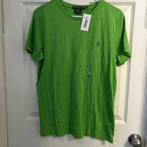 NWT Ralph Lauren Sport Short Sleeve Cotton Top ~Green with Purple Pony XL - Picture 1 of 7