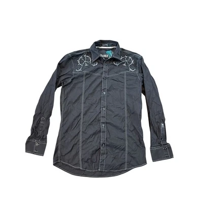 Camisa Western Roar Signature Para Hombre Negra Manga Larga Bordada Mediana Foto 1 de 4