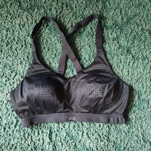 Victoria's Secret VSX Sports Bra 34C Black Cross Back Wireless Molded Cup Mesh - Picture 1 of 14
