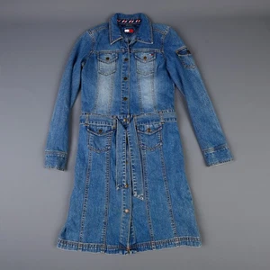 Vintage Tommy Jeans Womens Medium Denim Snap Button Dress 90s Long Sleeve - Picture 1 of 11