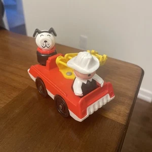 Fisher Price Vintage Little People Fire Truck Ladder Fireman Dog Set - Picture 1 of 6