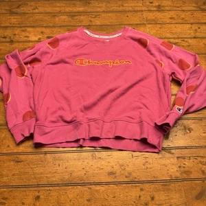 Felpa girocollo Champion rosa rosso arancione grandi pois taglia XL - Foto 1 di 5
