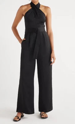 Mono halter satinado envolvente Scoop para mujer pierna ancha 32 entrepierna negro talla M (8-10) Foto 1 de 4