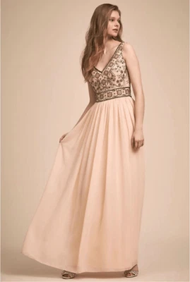 BHLDN Mischa Beaded Maxi Formal Dress in Beige Size 12 - Image 1 of 4