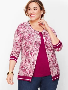 Encantador cárdigan suéter mezcla de algodón Talbots talla 2X Petite Leafy Vines - Imagen 1 de 5
