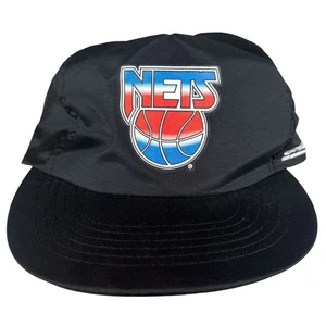 Vintage 90s New Jersey Nets Black SnapBack Hat Cap 100% Nylon Retro Logo NY NBA - Picture 1 of 6
