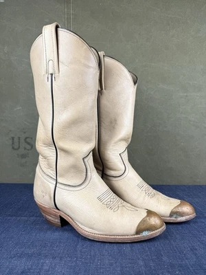 Винтажные ботинки Frye мужские 7 женские 8,5 желтовато-коричневые белые кампус медные пальцы патина 70-е - Изображение 1 из 4