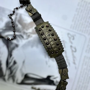 Vintage Halsband Anhänger Halskette 18" gelb Messing Mesh Kristall Glas Perlen Art Deco - Bild 1 von 18