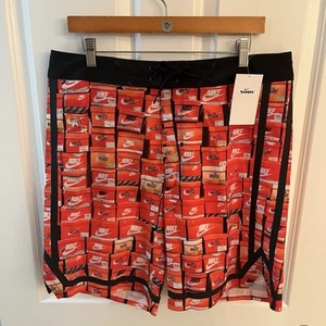 Nike Swim Trunks Vintage Orange Shoe Boxes 9” Board Shorts Men 34 NESSE503 800 - Picture 1 of 10