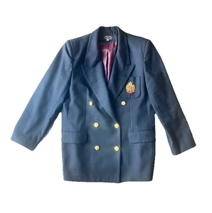 Vintage 1980s Charter Club Navy Blue Double Breasted Blazer Logo on Pocket - Picture 1 of 3