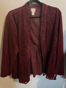 Chico’s Jacket Women’s Burgundy Red Suede Lace Skirted - Long Sleeve - Picture 1 of 3