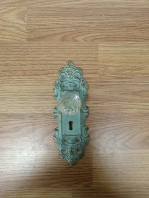 全新铸铁装饰门把手 玻璃旋钮 拉衣架 钥匙孔 绿松石 — 第 1/4 张图片