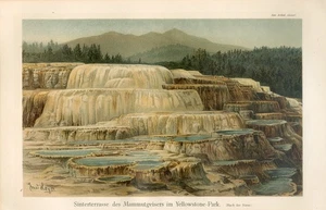 1889 YELLOWSTONE PARK MAMMOTH HOT SPRINGS GEYSER AMERICA USA Chromolitho Print - Picture 1 of 1