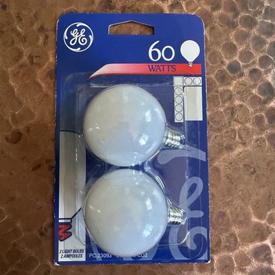 2 GE General Electric 60 W G16.5 Globe Bulbs E12 Candelabra Soft White 2PK 23093 - Image 1 of 2