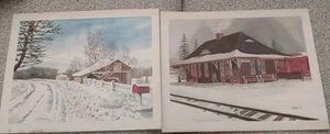 2 Vintage 1981 Thomas E. Kennedy Aquarelldruck 18 x 14" Scheune & neuer Oxford Zug - Bild 1 von 9