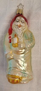 Alemania Inge Vidrio Soplado Papá Noel Adorno de Navidad en PJs Sosteniendo Vela De Colección - Imagen 1 de 6