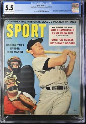CGC 5.5 NEWSSTAND, August 1960 Sport Magazine, MICKEY MANTLE COVER - Image 1 of 2