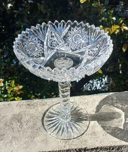 AMERICAN BRILLIANT SCHWER GESCHNITTENES GLAS 7 1/4 ZOLL GROSSES KOMPOTT 5 1/4 ZOLL SCHÜSSELBREITE - Bild 1 von 9