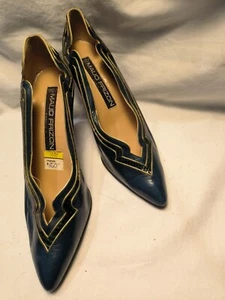 Maud Frizon Green Leather, Reptile Accent Almond toe pump Sz. 9 - Picture 1 of 4
