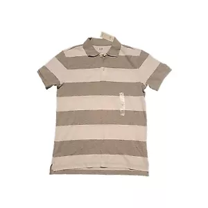 Gap Polo Shirt Mens Small White & Gray Striped Pique Short Sleeve - Picture 1 of 2