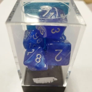 Chessex Polyhedral VELVET Blue w/silver dice set OOP CHX 27476 - Picture 1 of 11