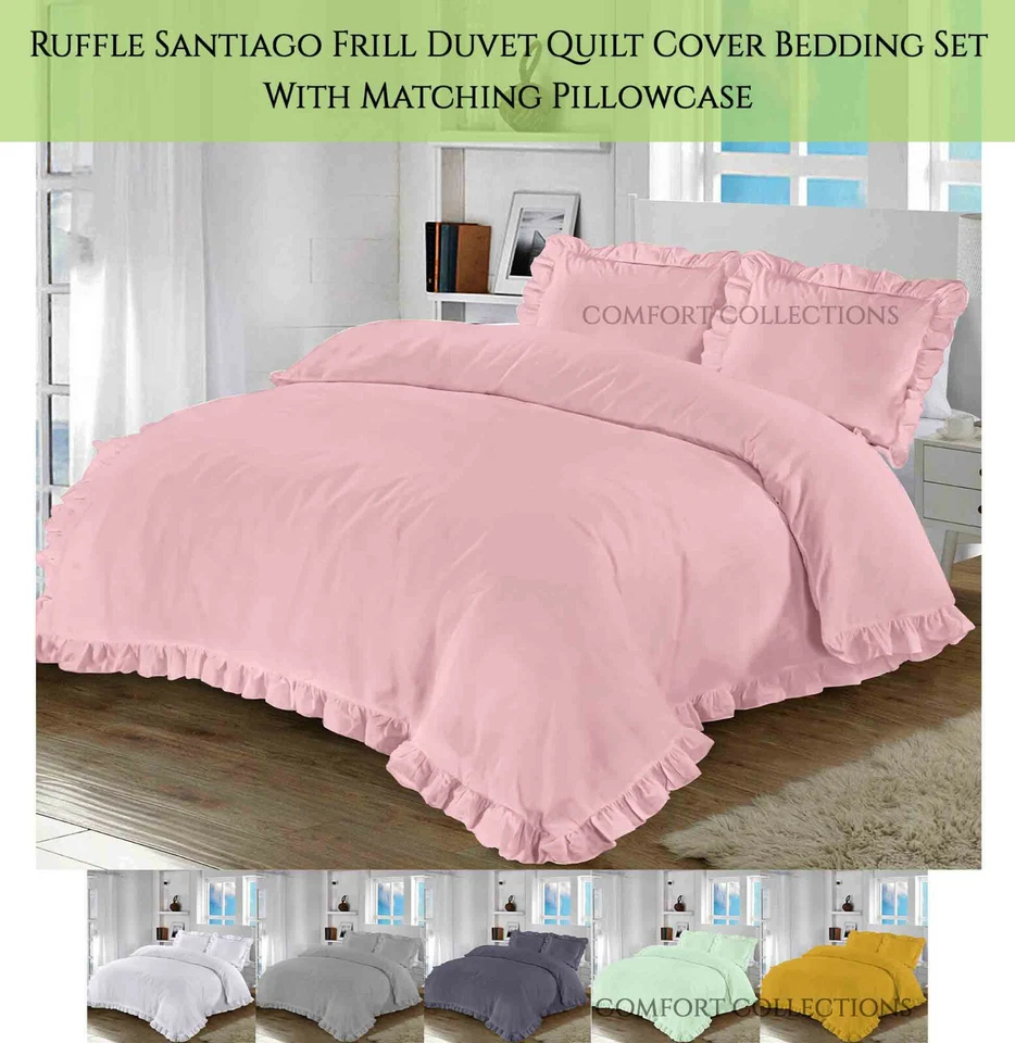COMFORT COLLECTIONS Ruffle Santiago Frill Duvet Quilt Cover Bedding Set Matching Pillowcase KING