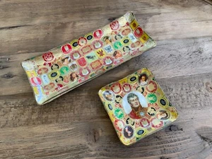 2 Vtg Cigar Label Ashtray Handmade Folk Art Mid CenturyModern Decoupage - Picture 1 of 13