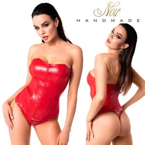 Noir Handmade sexy Red wet look strapless Corset with front zipper & Boning - Picture 1 of 11