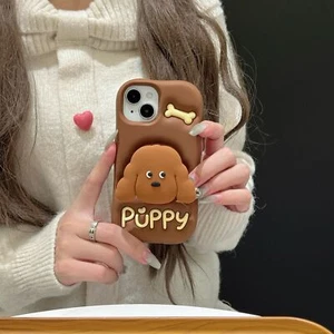 Case for iPhone 16 15 14 13 Pro Max Cute Cartoon Puppy Stand Phone Teddy Cover - Picture 1 of 9