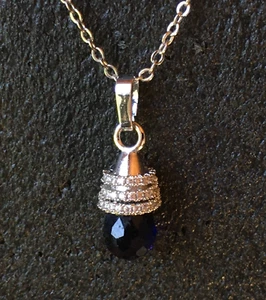 18k GP Gold Plated Faceted Blue & Clear Crystal Drop Pendant Necklace 18" Chain - Picture 1 of 1