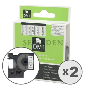 2pk Black on Clear Label Tape Fit for DYMO 40910 D1 9mm 3/8" - Picture 1 of 3
